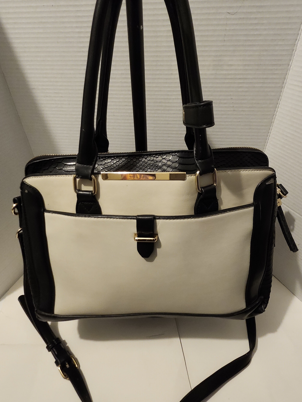 Madison West Black & Cream Structured Satchel